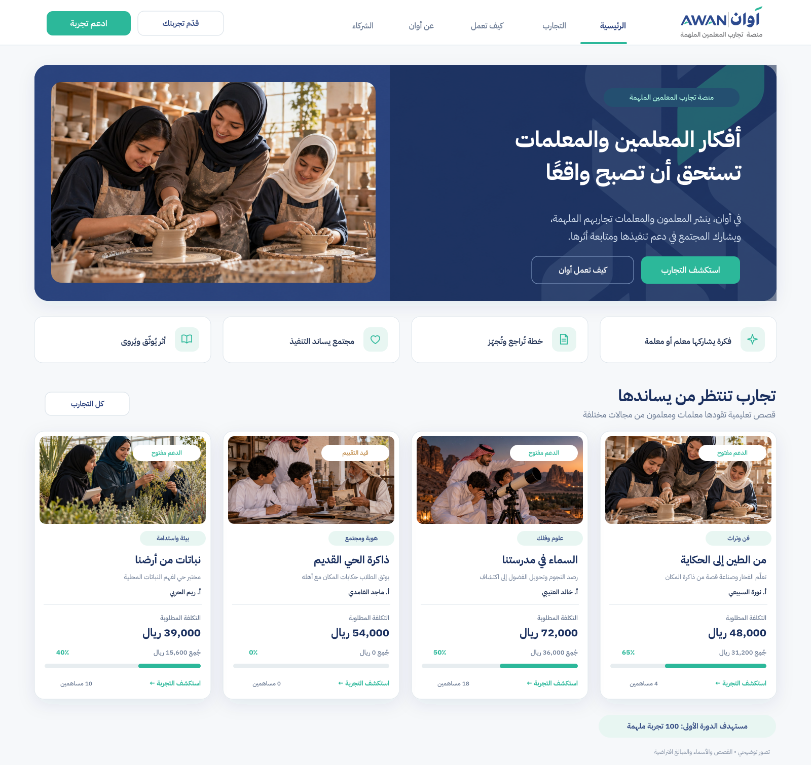 محاكاة واجهة أوان الرئيسية مع التجارب المتاحة للدعم